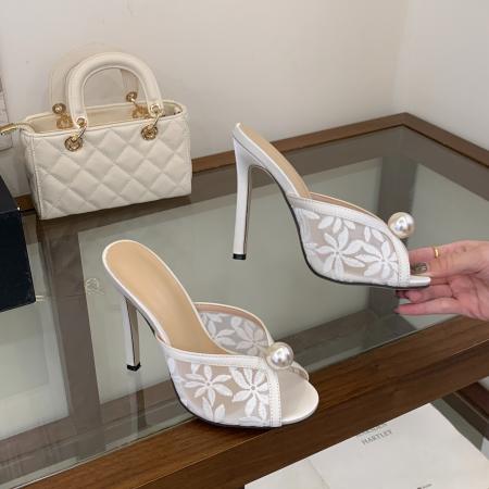 X-33088# 珍珠装饰女士礼物法式细高跟超高跟蕾丝婚鞋露趾凉拖鞋 鞋子批发女鞋批发凉鞋货源