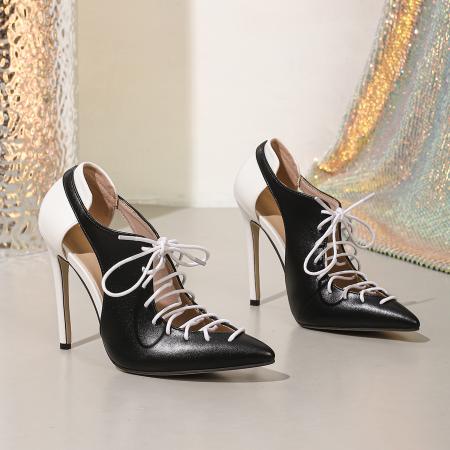 X-33091# 拼色设计女士尖头细高跟镂空绑带超高跟鞋 鞋子批发女鞋批发凉鞋货源