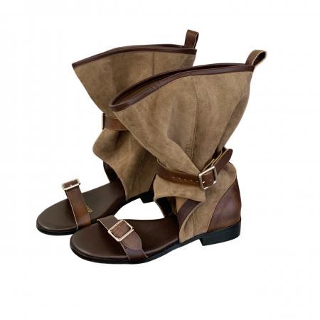 X-33096# 弛风小众复古风做旧擦色扣带堆堆靴女春夏低跟露趾西部凉靴 鞋子批发女鞋批发凉鞋货源