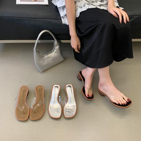 X-33098# 韩版透明粗跟一字拖女外穿时尚舒适防滑凉拖鞋女新款夏季 鞋子批发女鞋批发凉鞋货源