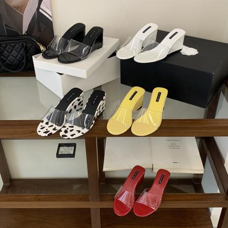 X-33100# 透明凉拖时尚坡跟拖鞋女新款外穿度假装海边半拖鞋高跟鞋 鞋子批发女鞋批发凉鞋货源