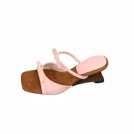 X-33102# 绝美蝴蝶结坡跟凉鞋女夏外穿新款法式方头露趾一字带女凉拖鞋 鞋子批发女鞋批发凉鞋货源