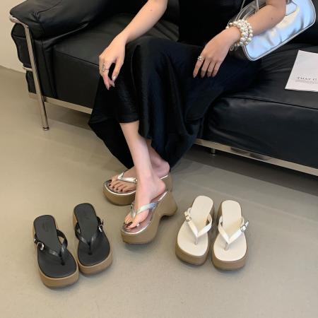 X-33103# 复古质感厚底坡跟拖鞋女人字拖百搭凉拖鞋 鞋子批发女鞋批发凉鞋货源