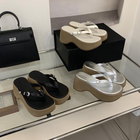 X-33103# 复古质感厚底坡跟拖鞋女人字拖百搭凉拖鞋 鞋子批发女鞋批发凉鞋货源