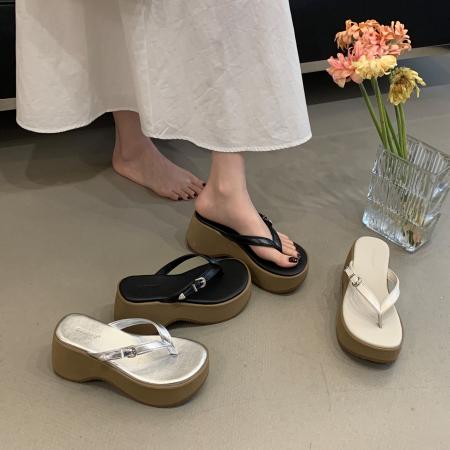 X-33103# 复古质感厚底坡跟拖鞋女人字拖百搭凉拖鞋 鞋子批发女鞋批发凉鞋货源