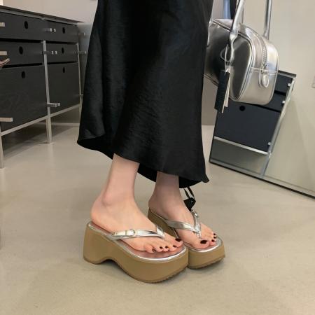 X-33103# 复古质感厚底坡跟拖鞋女人字拖百搭凉拖鞋 鞋子批发女鞋批发凉鞋货源