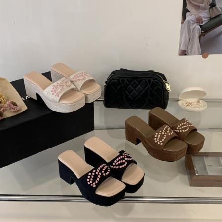 X-33104# 韩式一字拖女夏季新款粗跟厚底增高露趾小个子凉拖鞋 鞋子批发女鞋批发凉鞋货源