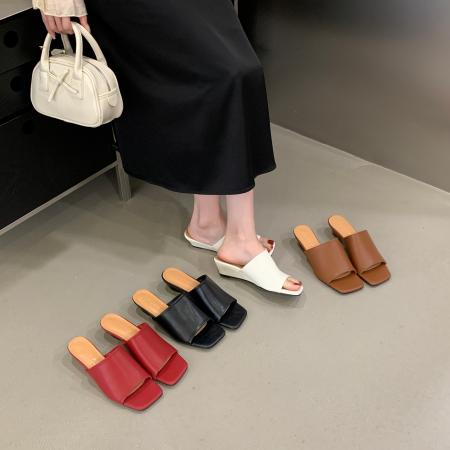 X-33108# 韩式风一字拖女新款外穿坡跟增高凉拖鞋百搭露趾舒适拖鞋 鞋子批发女鞋批发凉鞋货源