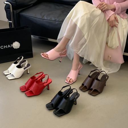 X-33109# 小众方头露趾凉鞋女新款夏季高跟时髦通勤风 鞋子批发女鞋批发凉鞋货源