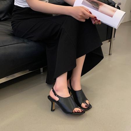 X-33109# 小众方头露趾凉鞋女新款夏季高跟时髦通勤风 鞋子批发女鞋批发凉鞋货源