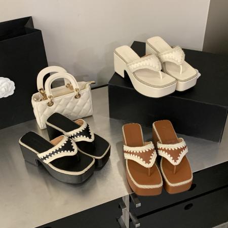 X-33110# 度假人字拖女厚底坡跟夹趾拖鞋夏季外穿增高凉鞋 鞋子批发女鞋批发凉鞋货源