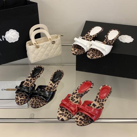 X-33111# 法式豹纹蝴蝶结一字拖女夏外穿平底凉拖鞋轻熟风百搭 鞋子批发女鞋批发凉鞋货源