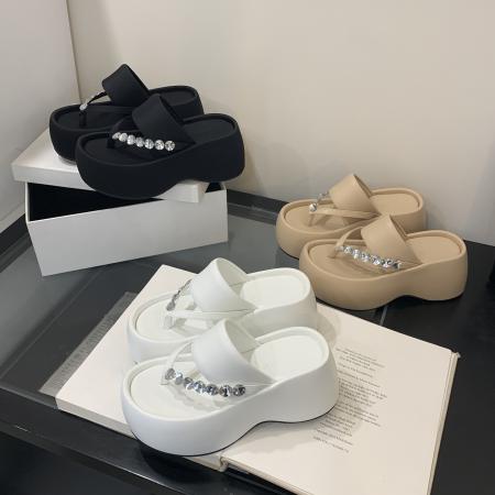 X-33115# 厚底人字凉拖鞋女外穿新款松糕增高踩屎感夹趾沙滩凉鞋 鞋子批发女鞋批发凉鞋货源