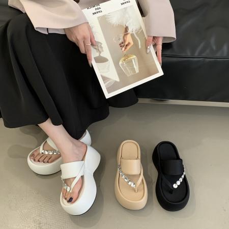 X-33115# 厚底人字凉拖鞋女外穿新款松糕增高踩屎感夹趾沙滩凉鞋 鞋子批发女鞋批发凉鞋货源