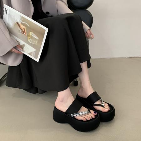 X-33115# 厚底人字凉拖鞋女外穿新款松糕增高踩屎感夹趾沙滩凉鞋 鞋子批发女鞋批发凉鞋货源