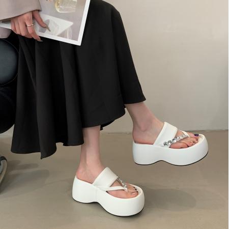 X-33115# 厚底人字凉拖鞋女外穿新款松糕增高踩屎感夹趾沙滩凉鞋 鞋子批发女鞋批发凉鞋货源