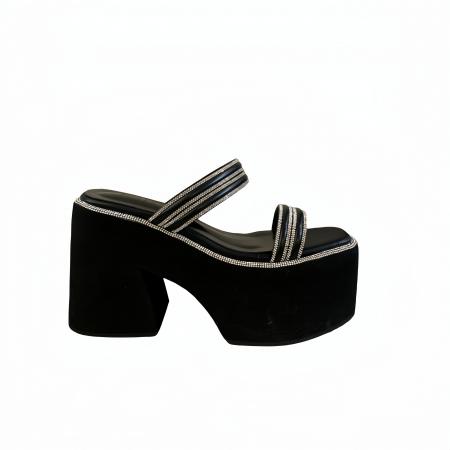 X-33117#夏季新款厚底松糕鞋带钻防水台超高跟黑色坡跟黑色35-40码 鞋子批发女鞋批发凉鞋货源