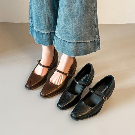 X-33118#小羊皮鞋子法式单鞋女气质不累脚高跟鞋粗跟工作鞋绝美玛丽珍鞋 鞋子批发女鞋批发凉鞋货源