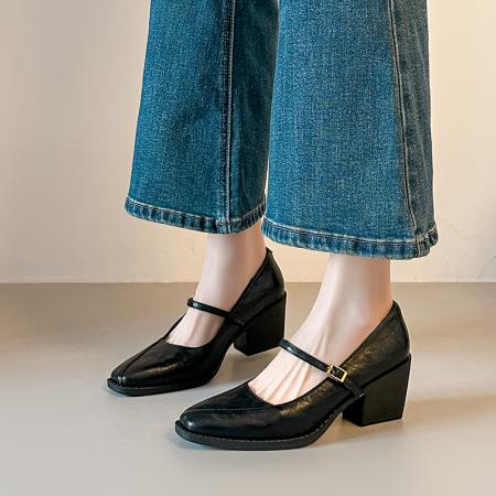 X-33118#小羊皮鞋子法式单鞋女气质不累脚高跟鞋粗跟工作鞋绝美玛丽珍鞋 鞋子批发女鞋批发凉鞋货源