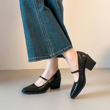 X-33118#小羊皮鞋子法式单鞋女气质不累脚高跟鞋粗跟工作鞋绝美玛丽珍鞋 鞋子批发女鞋批发凉鞋货源
