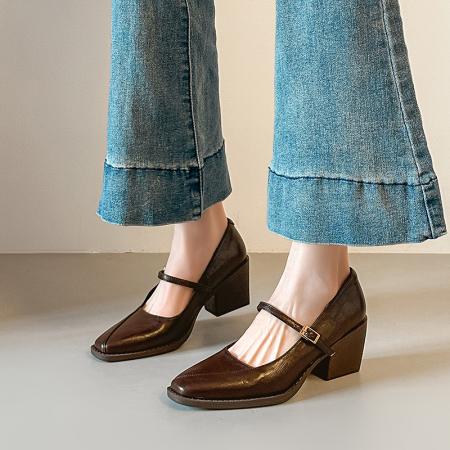 X-33118#小羊皮鞋子法式单鞋女气质不累脚高跟鞋粗跟工作鞋绝美玛丽珍鞋 鞋子批发女鞋批发凉鞋货源