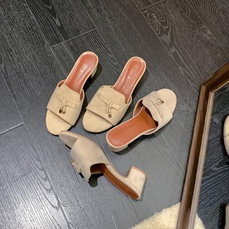 X-33121#增高6.5cm松弛老钱风流苏锁扣一字带粗跟凉拖 鞋子批发女鞋批发凉鞋货源