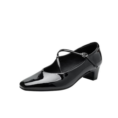 X-33124#法式红色单鞋女新款百搭气质方头小皮鞋复古粗跟玛丽珍鞋 鞋子批发女鞋批发凉鞋货源