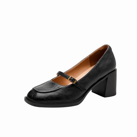 X-33125#春秋法式浅口粗跟单鞋方头高跟鞋女气质高级不累脚玛丽珍鞋 鞋子批发女鞋批发凉鞋货源