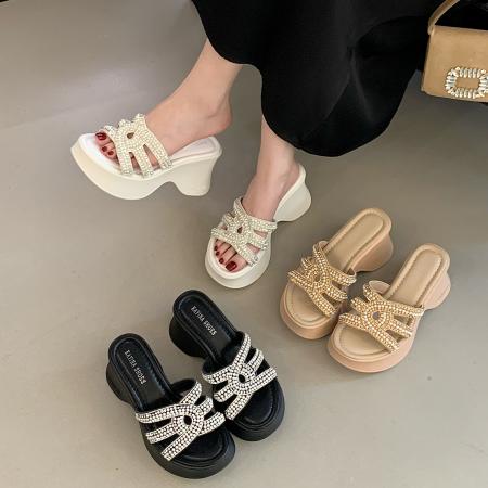 小个子增高新款厚底拖鞋女夏外穿...