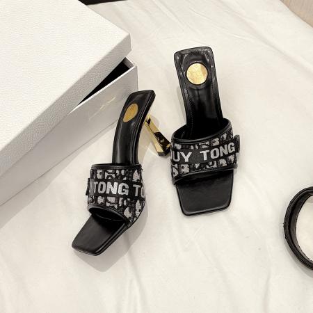 X-33135#春季新款时尚方头性感百搭外穿凉拖鞋 鞋子批发女鞋批发凉鞋货源