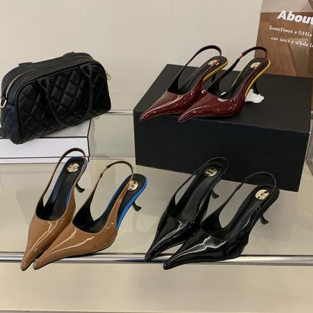 X-33138#欧美风春夏走秀款高跟女鞋浅口漆皮尖头凉鞋时尚百搭细跟鞋子 鞋子批发女鞋批发凉鞋货源