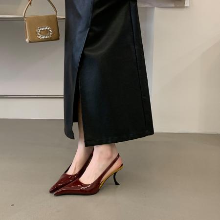 X-33138#欧美风春夏走秀款高跟女鞋浅口漆皮尖头凉鞋时尚百搭细跟鞋子 鞋子批发女鞋批发凉鞋货源