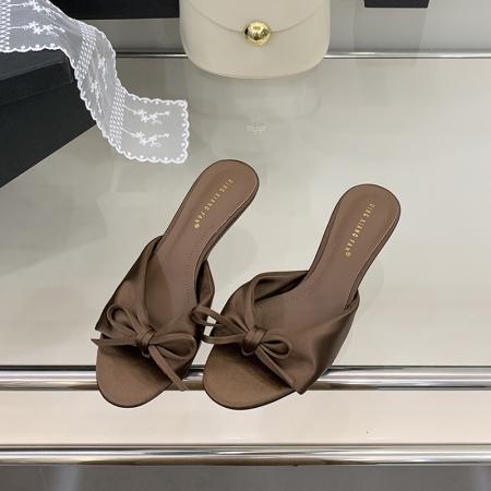 X-33143#夏季可爱风露趾女鞋韩版气质舒适绸缎凉鞋甜美蝴蝶结猫跟拖鞋 鞋子批发女鞋批发凉鞋货源