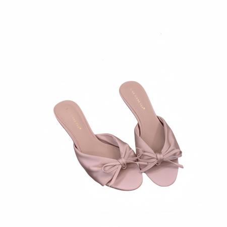 X-33143#夏季可爱风露趾女鞋韩版气质舒适绸缎凉鞋甜美蝴蝶结猫跟拖鞋 鞋子批发女鞋批发凉鞋货源