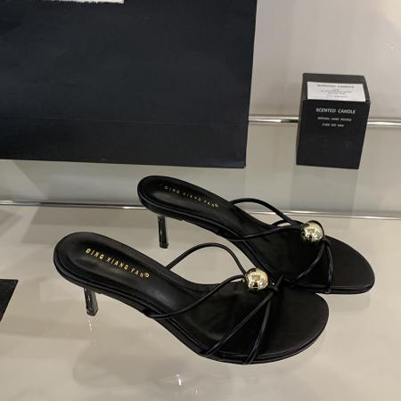 X-33146#新款设计感小众凉鞋时尚金属扣细跟高级感细带外穿高跟拖鞋女 鞋子批发女鞋批发凉鞋货源