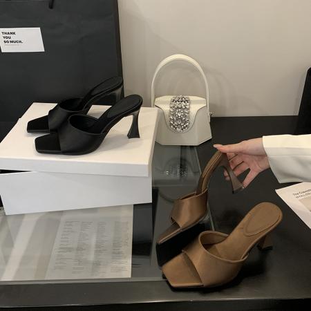 X-33148#春夏新款时尚高跟女鞋法式简约气质凉拖鞋优雅气质方头凉鞋 鞋子批发女鞋批发凉鞋货源