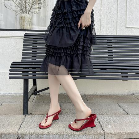 X-33149#夏季法式极简风百搭凉鞋优雅小圆头露趾凉拖舒适坡跟细带女鞋 鞋子批发女鞋批发凉鞋货源