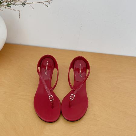 X-33149#夏季法式极简风百搭凉鞋优雅小圆头露趾凉拖舒适坡跟细带女鞋 鞋子批发女鞋批发凉鞋货源