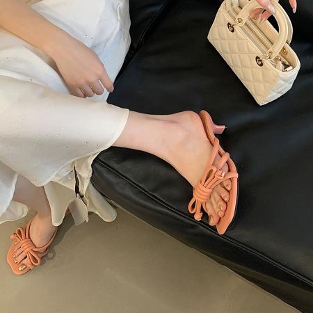 X-33150#新款甜美蝴蝶结凉鞋时尚猫跟细带凉拖舒适百搭低跟露趾女鞋夏 鞋子批发女鞋批发凉鞋货源