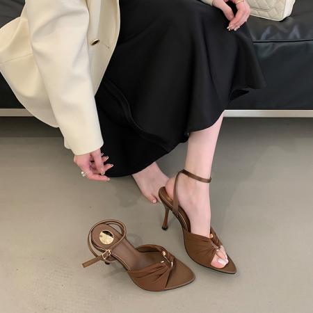 夏季时尚露趾女鞋御姐范尖头绸缎...