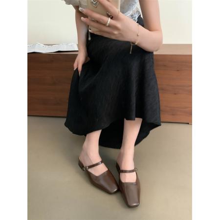 X-33154#包头半拖鞋女夏季外穿新款法式晚风仙女复古休闲粗跟凉拖方头单鞋 鞋子批发女鞋批发凉鞋货源