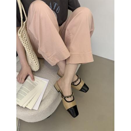 X-33160#小香风包头半拖鞋子女夏季外穿新款法式晚风玛丽珍穆勒女鞋凉拖鞋 鞋子批发女鞋批发凉鞋货源