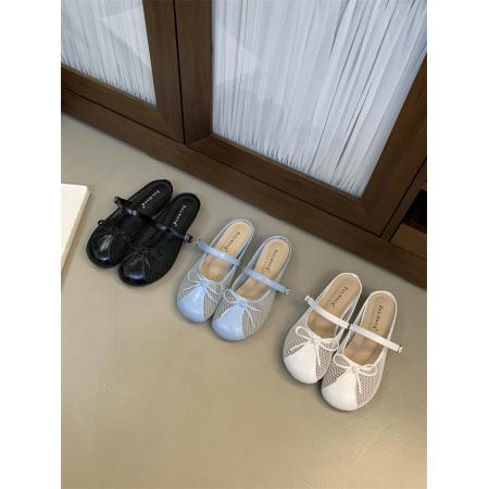 X-33161#温柔小众仙女蝴蝶结圆头拖鞋女夏新款晚晚风镂空网纱低跟半拖 鞋子批发女鞋批发凉鞋货源