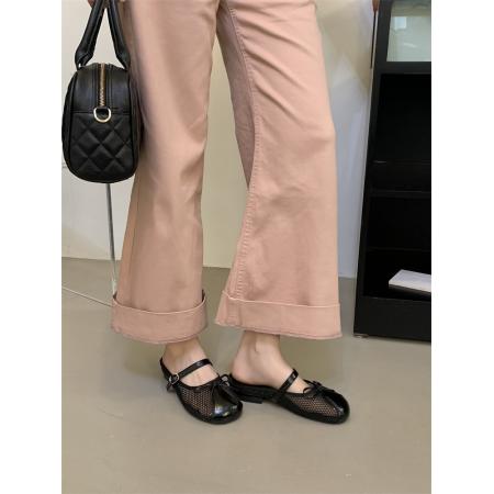 X-33161#温柔小众仙女蝴蝶结圆头拖鞋女夏新款晚晚风镂空网纱低跟半拖 鞋子批发女鞋批发凉鞋货源