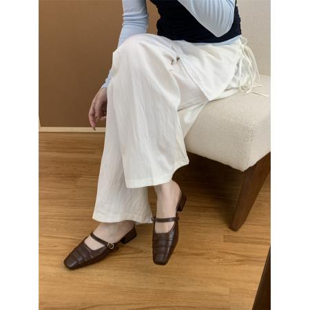 X-33162#法式粗跟包头半拖鞋女鞋子外穿春夏季一脚蹬凉拖黑色通勤单鞋 鞋子批发女鞋批发凉鞋货源