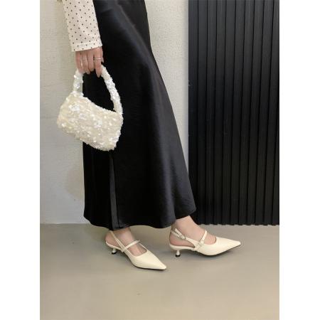 X-33163#法式细跟黑色包头凉鞋仙女鞋子新款春夏季气质尖头高跟鞋单鞋 鞋子批发女鞋批发凉鞋货源