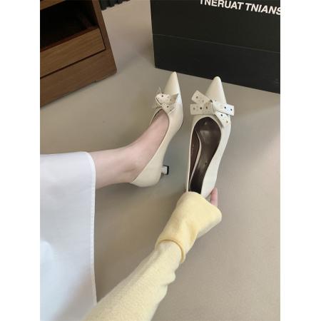 X-33164#小众通勤高级黑色高跟单鞋女鞋子春季气质尖头晚晚细跟奶奶鞋 鞋子批发女鞋批发凉鞋货源