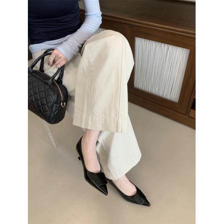 X-33165#法式尖头浅口单鞋女细低跟通勤鞋气质配裙子鞋方扣装饰软皮工作鞋 鞋子批发女鞋批发凉鞋货源