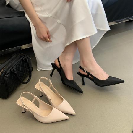X-33173#后空包头凉鞋女尖头一字扣带气质时尚夏季显瘦单鞋高跟鞋凉鞋 鞋子批发女鞋批发凉鞋货源
