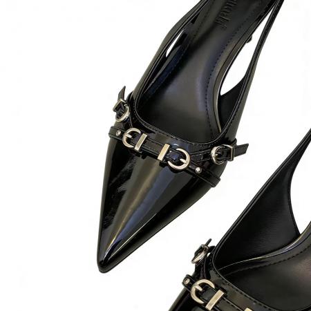 X-33174#尖头凉鞋夏季法式新款浅口细跟中跟后绊带高跟扣饰单鞋 鞋子批发女鞋批发凉鞋货源